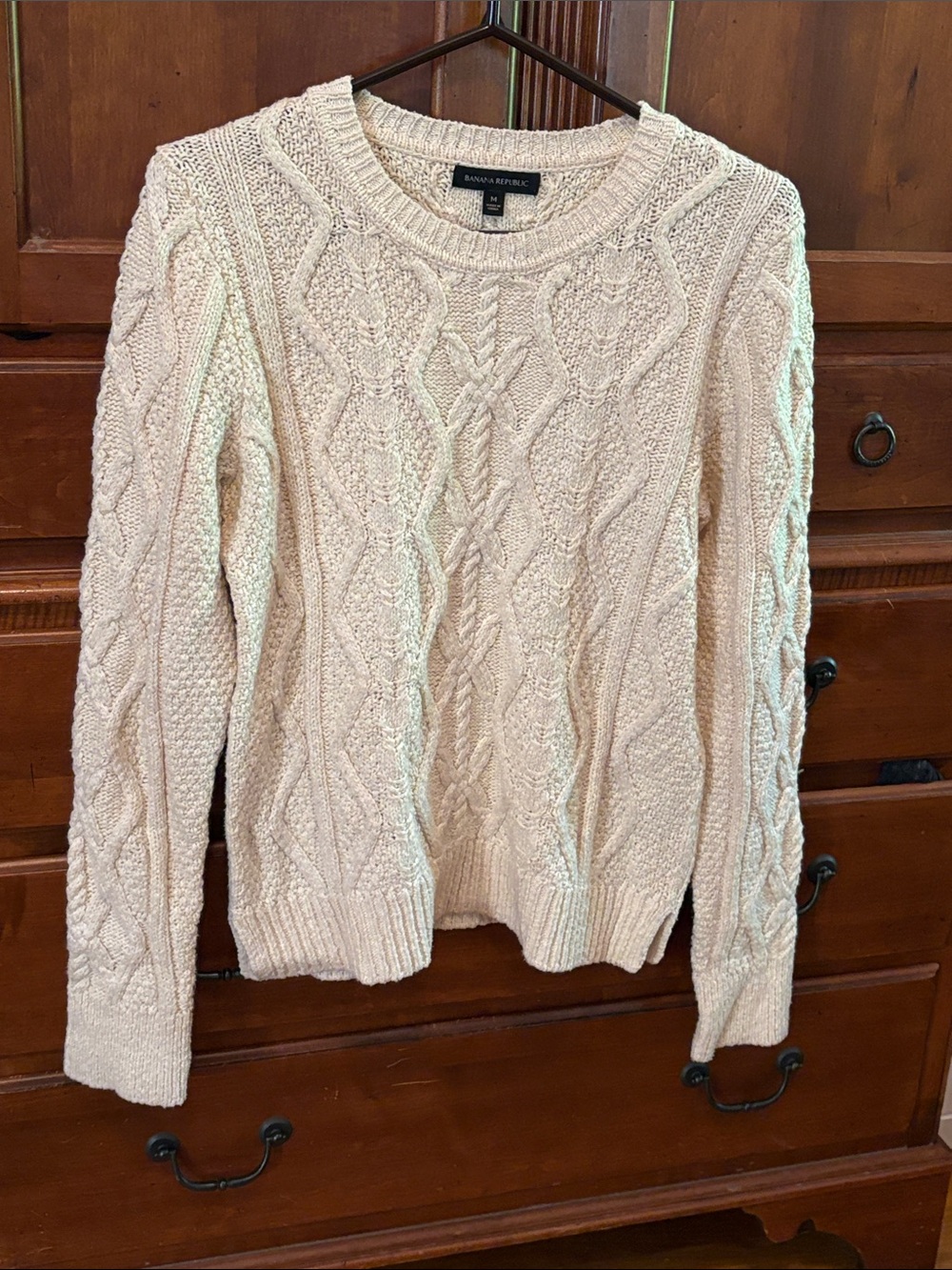 Banana Republic Women's Cream Cable-Stitch Crewneck Sweater